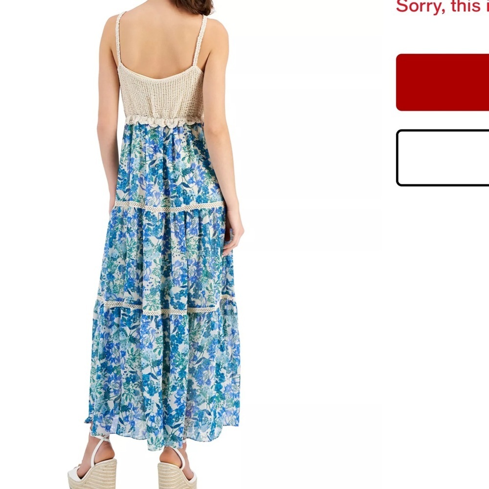 TAYLOR Crochet Bodice Maxi Dress Sz XS Blue Cream Floral pit t pit 15 length 54 - Picture 3 of 12